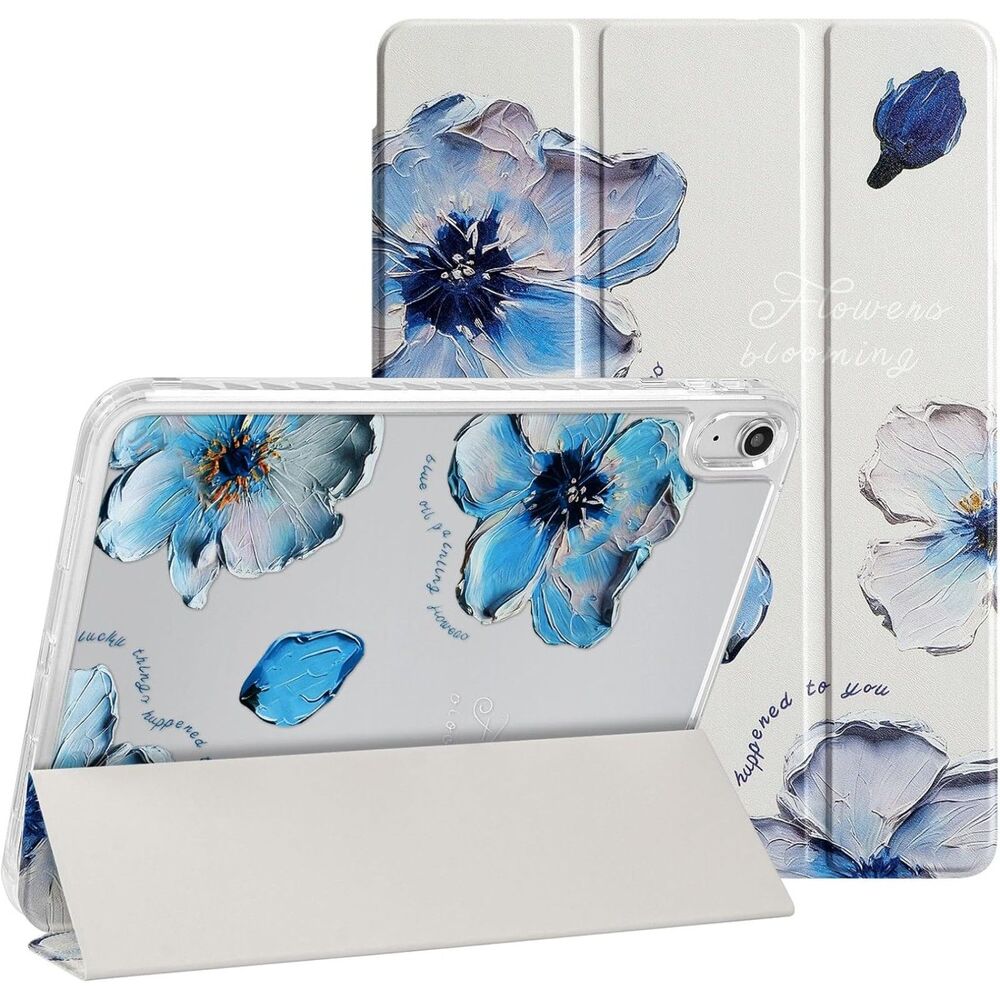 Trifold Stand Case for iPad Air 11" & 10.9" Cute Blue Flower Print Aesthetic Cov